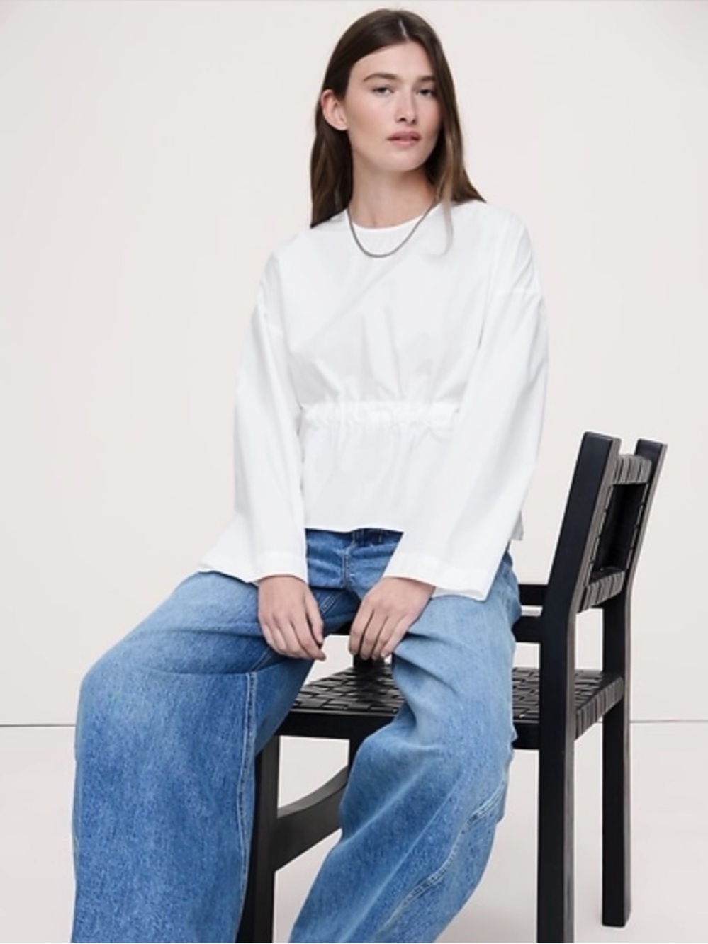 Cotton Poplin Cinch-Waist Top
